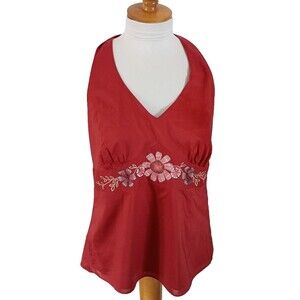 Ann Taylor LOFT T Dark Orange Embroidered Cotton Halter Top Size 14